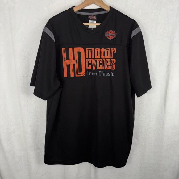 Harley Davidson V Neck T-Shirt Cherokee HD North Carolina Mens Size 2XL Black - Picture 1 of 6
